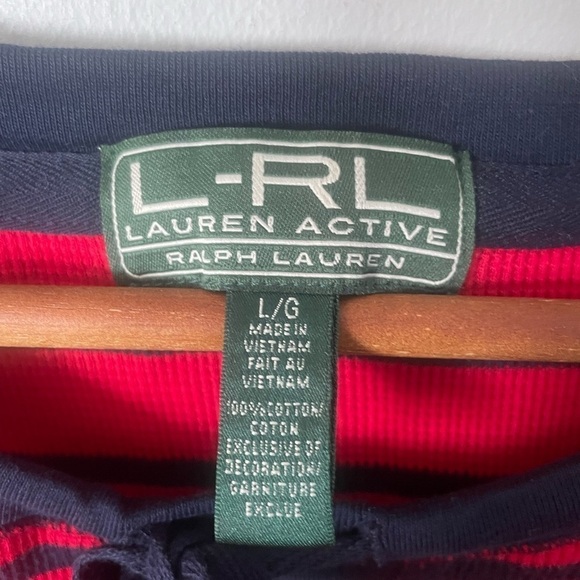 Lauren Ralph Lauren Active Women's Red & Navy Stripe Waffle Knit Shirt Sz Large - Picture 2 of 4